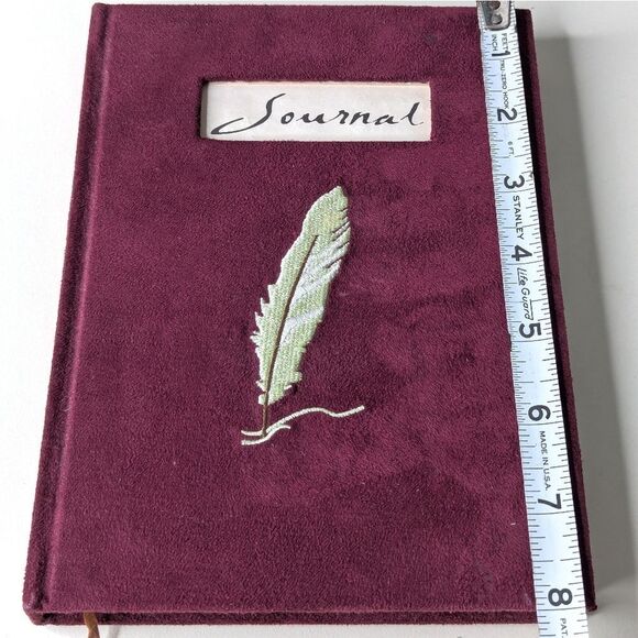 Burgundy Velvet Covered Embroidered Lined Journal With Ribbon Bookmark - Picture 13 of 15